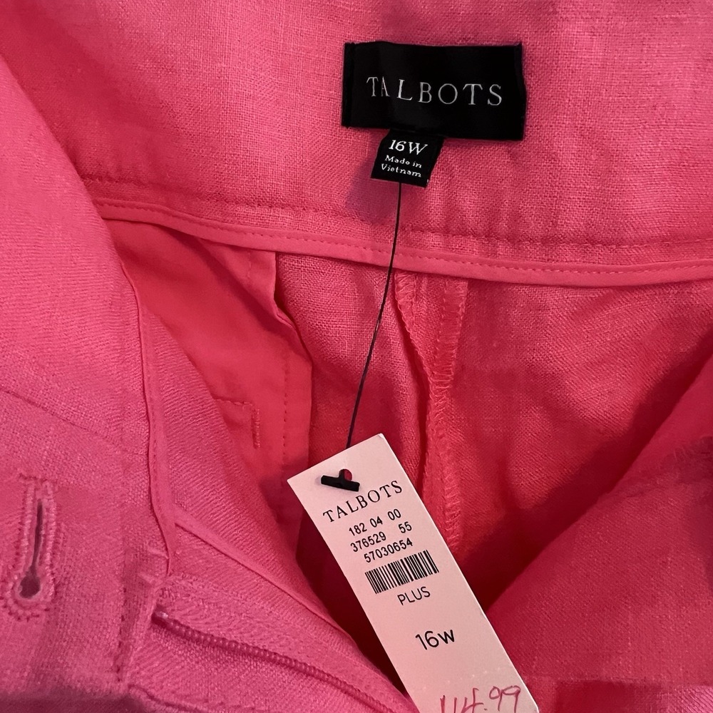 Talbots Pants Womens Size 16W Pink Coral Wide Leg 100% Linen Plus - Picture 5 of 12